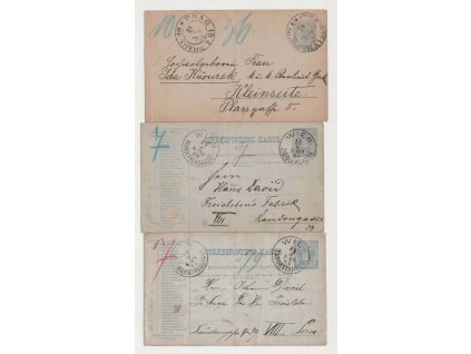 1885/86, 3 kusy dopisnice 10Kr a 25H pro Potrubní poštu,