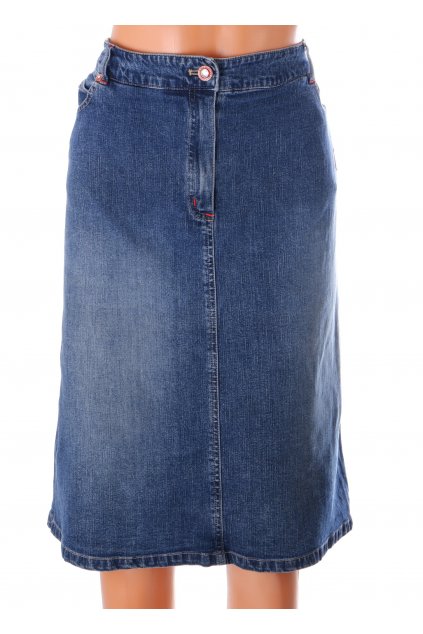 Sukně riflová Active wear modrá s vyšitými barevnými kvítky na kapse vel M-L