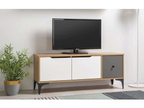 Televizní stolek DRILL – dub zlatý/šedá/bílá