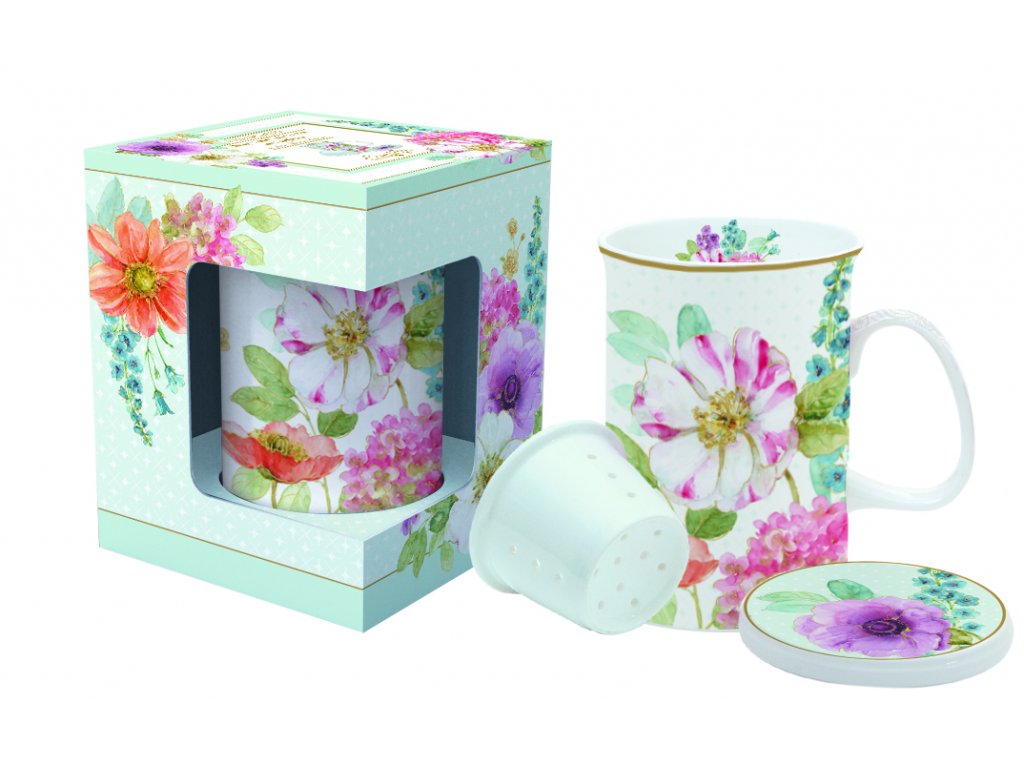 Easy Life - Porcelánový hrnek se sítkem na čaj Cottage Flower - 300 ml