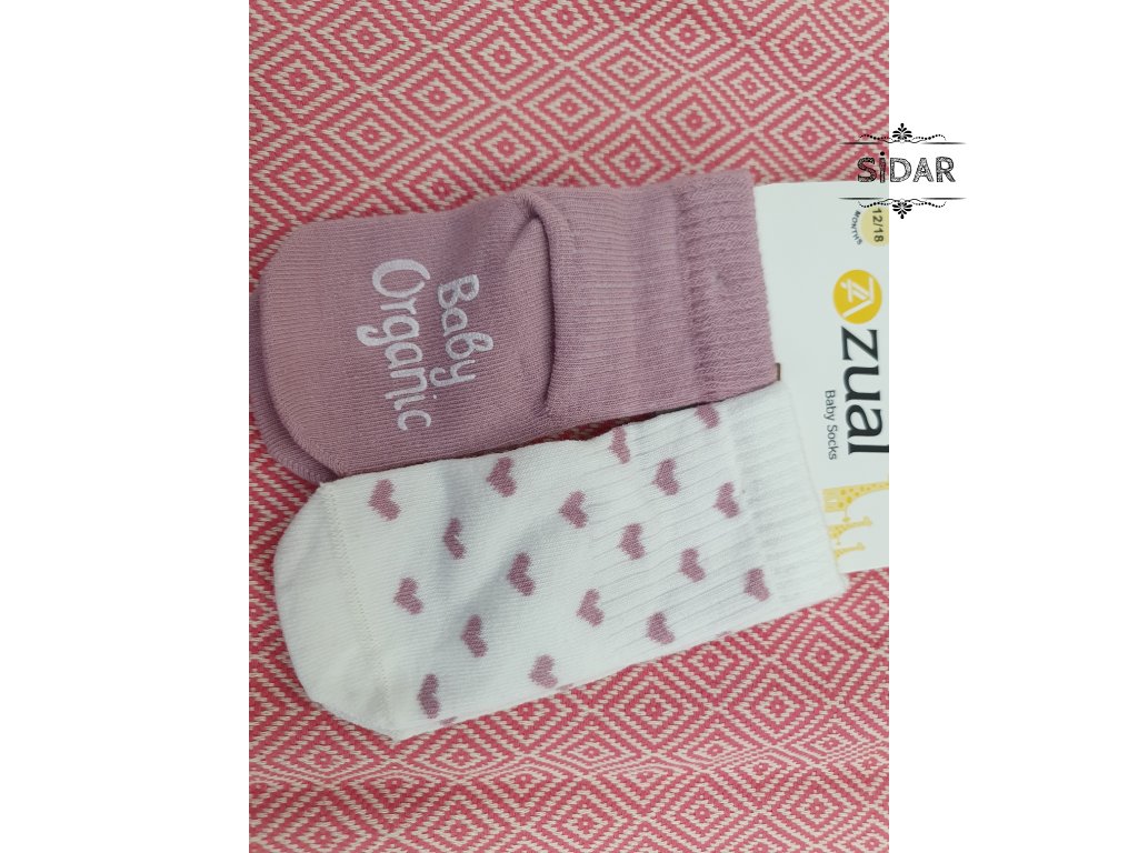 Ponožky 12-18měsíců s příměsí elastanu-růžové srdíčka