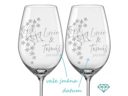 svatebni sklenicky na vino motylci s krystaly