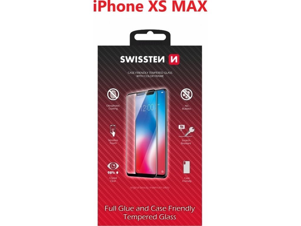 45024 sklo swissten full glue color frame case friendly apple iphone xs max cerne