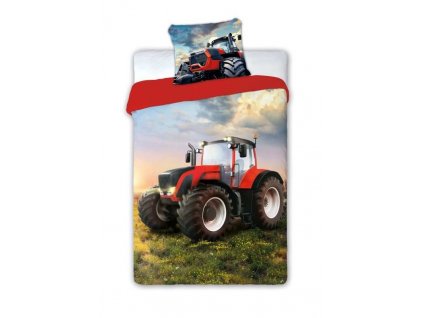 Bavlnené obliečky Traktor červený 140/200, 70/90 cm