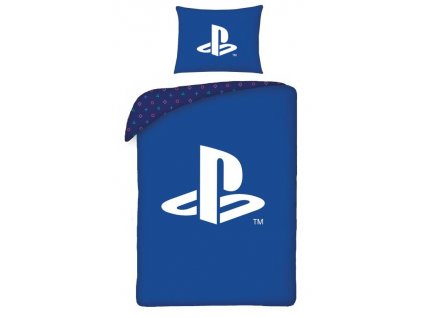 Modré posteľné obliečky s bielym logom Playstation