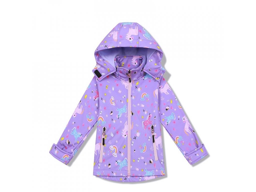 Dívčí softshellová bunda s fleecem HB8630 fialková s jednorožci velikosti 98-128