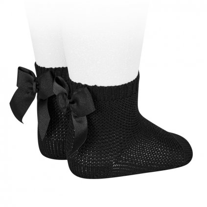 garter stitch short socks with bow black
