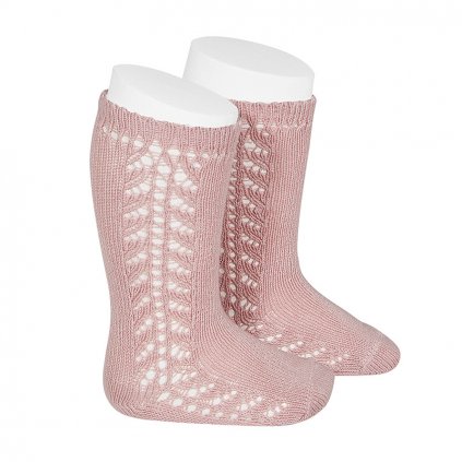side openwork knee high warm cotton socks pale pink