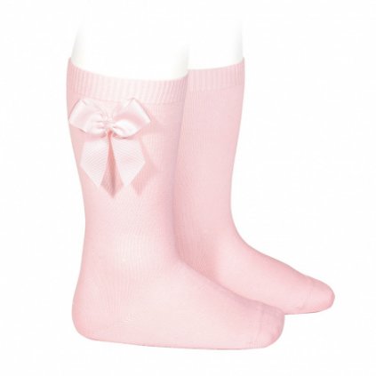 knee high socks with grossgrain side bow pink