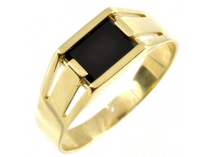 Zlatý prsten s onyxem 1018 (Barva zlata bílá, Velikost prstenu 55)