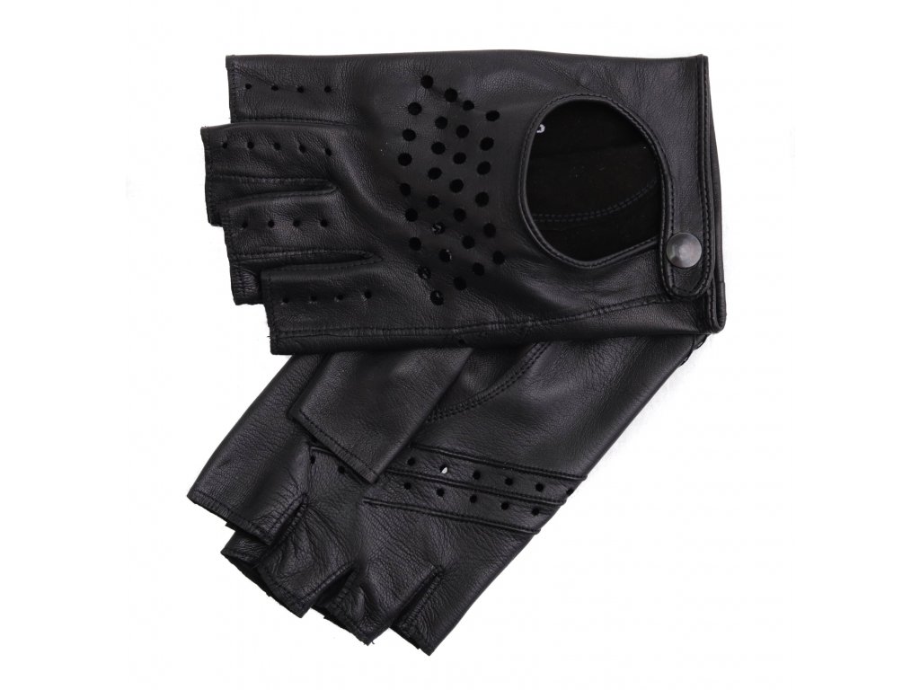 Dámské kožené řidičské rukavice Špongr ELISE bezprstové černé perforované