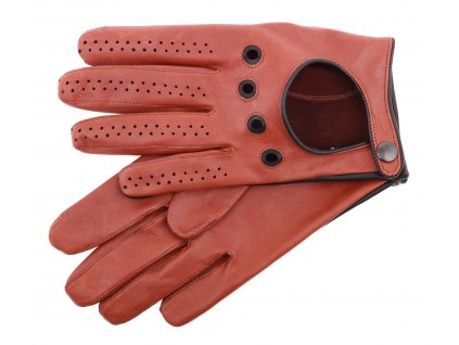 Pánské kožené řidičské rukavice 1448P koňakově hnědé s černými detaily