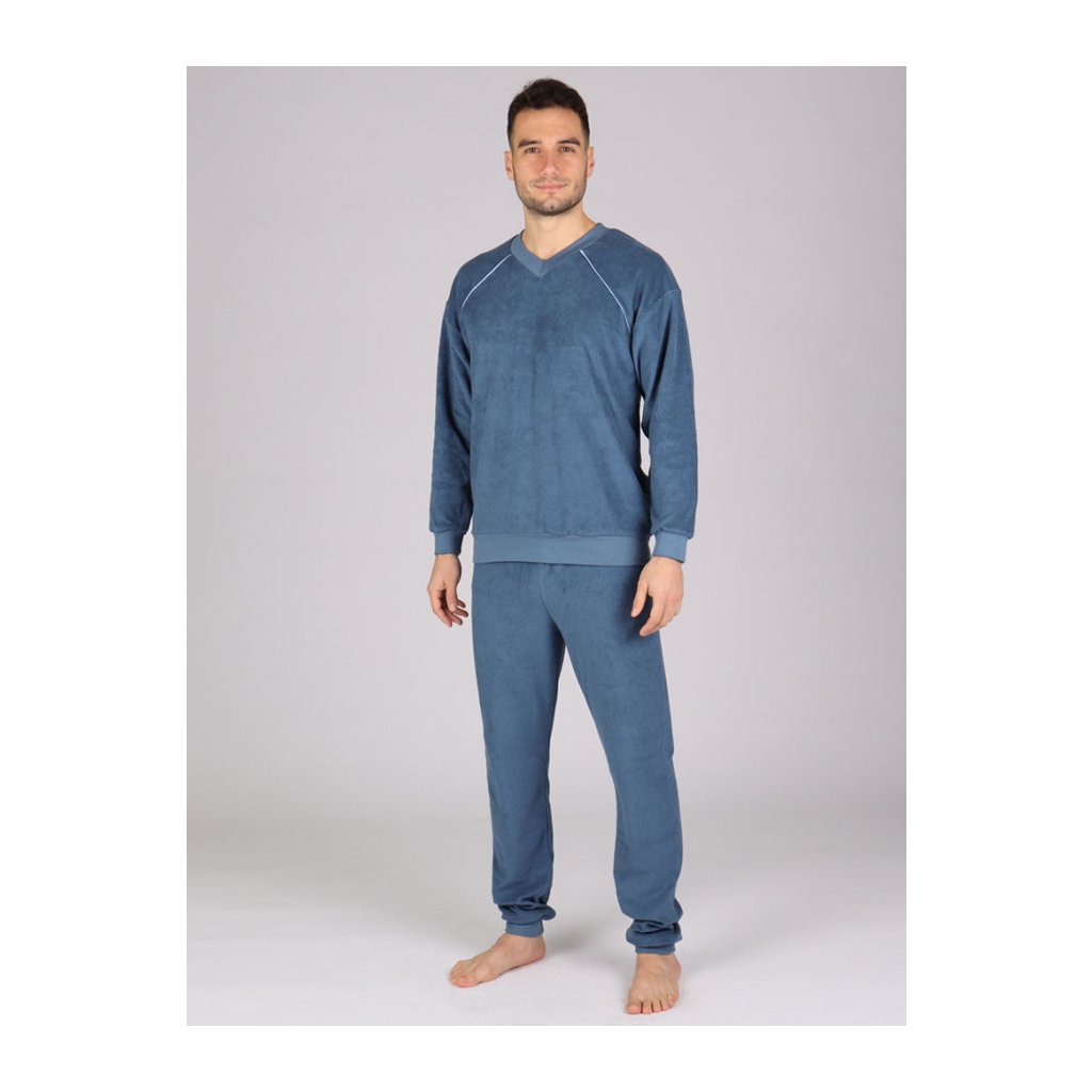 Pánské froté pyžamo P 1427 šedo-modré