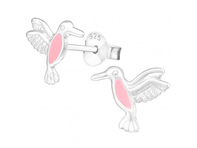 Detské strieborné náušnice 925, ružový kolibrík