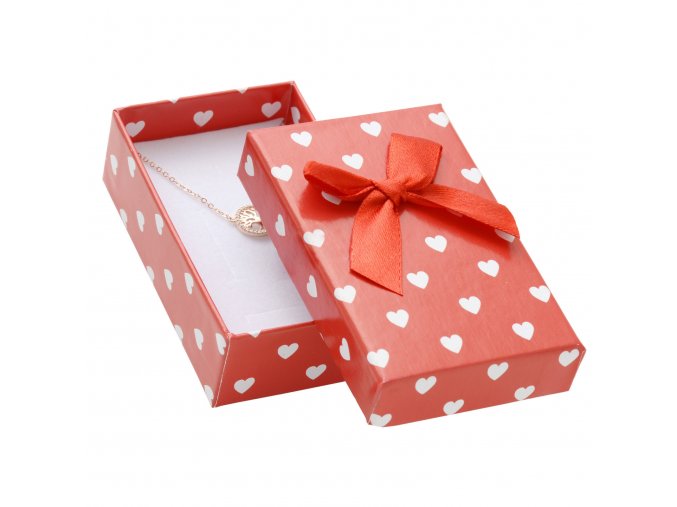 Darčeková krabička na sadu šperkov, biele srdiečka a mašľa