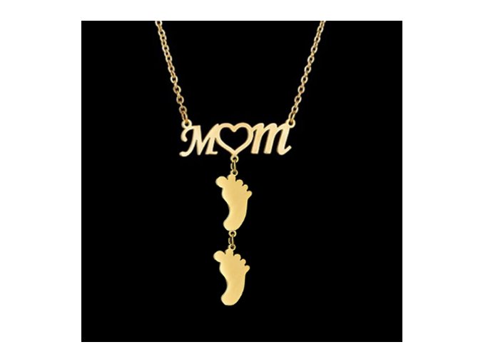 Dámsky oceľový náhrdelník, nápis MOM a dve detské nôžky