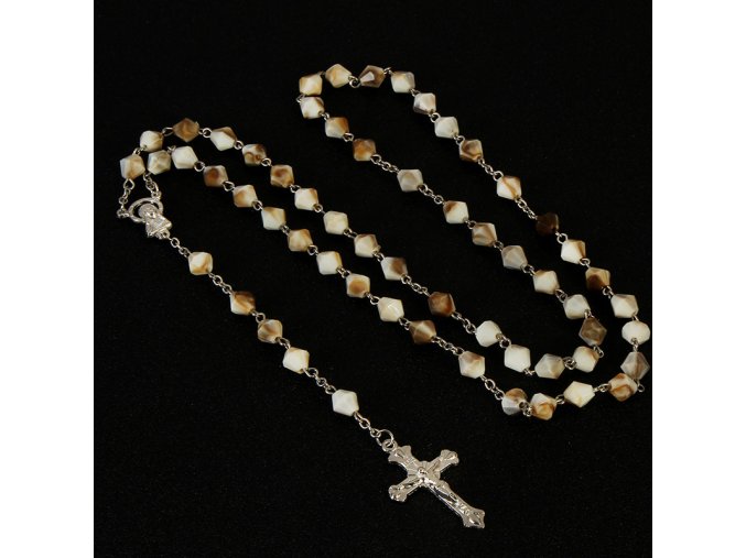 Ruženec s krížom, Ježíš Kristus a Panna Mária, plastové hranaté koráliky