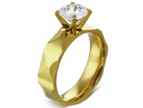 Zásnubný prsteň so zirkónom, zlatá farba, oceľ Solitér