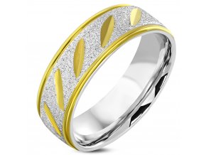 Pieskovaný prsteň z chirurgickej ocele, zlatá a strieborná farba