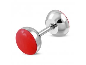 Falošný piercing z ocele, červená lesklá glazúra, fake plug (1)