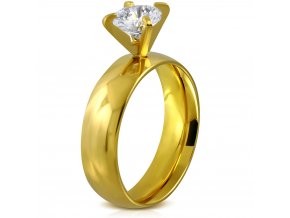 Zásnubný prsteň z ocele, číry kamienok, zlatá farba Solitér