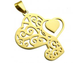 Prívesok na retiazku z ocele, tri gravírované srdcia, zlatá farba (1)
