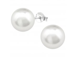 Dámske strieborné náušnice 925, biela lesklá perlička 10 mm