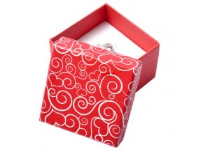 Darčeková krabička na náušnice, červená farba, biely ornament