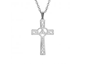 Oceľový set retiazka a malý prívesok, keltský kríž, strieborná farba (1)