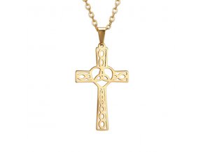 Oceľový set retiazka a malý prívesok, keltský kríž, zlatá farba (1)