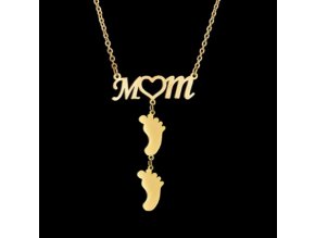 Dámsky oceľový náhrdelník, nápis MOM a dve detské nôžky