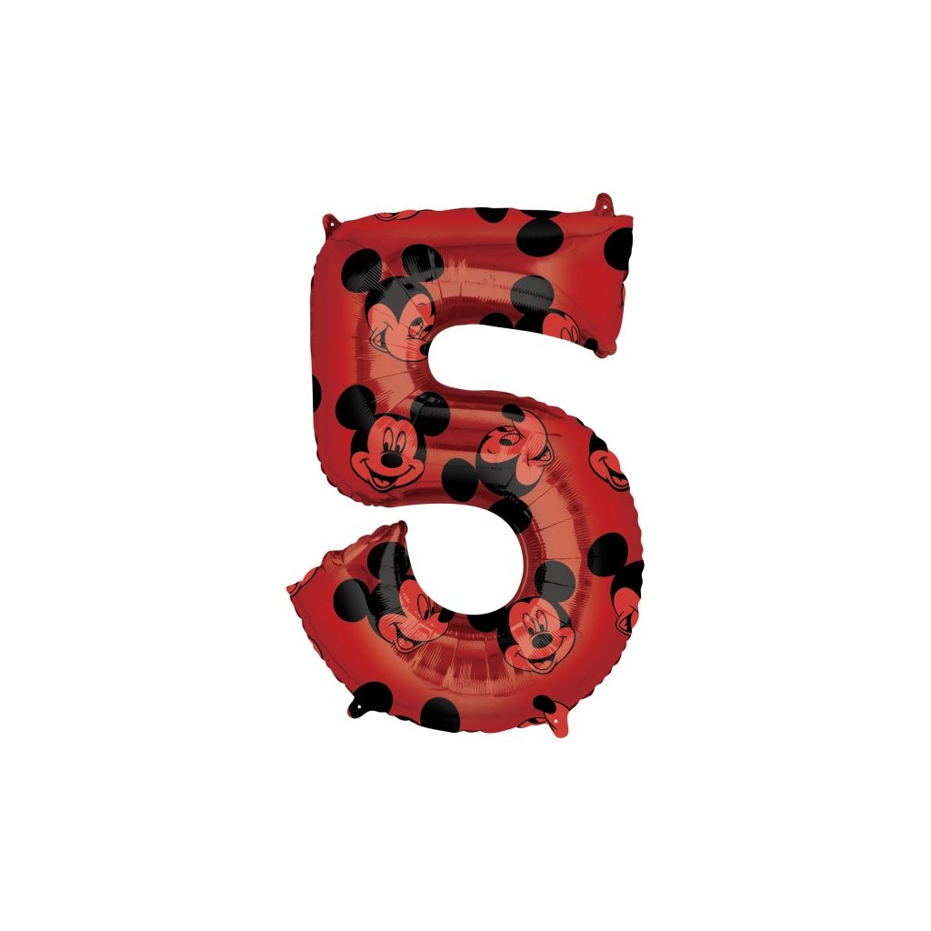 Balónek fóliový číslice 5 červená Mickey Mouse 66 cm
