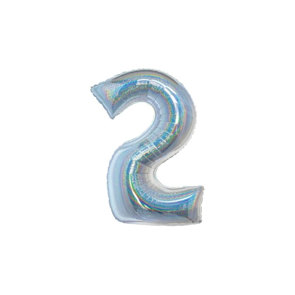Balónek fóliový číslice 2 holografická stříbrná 76 cm