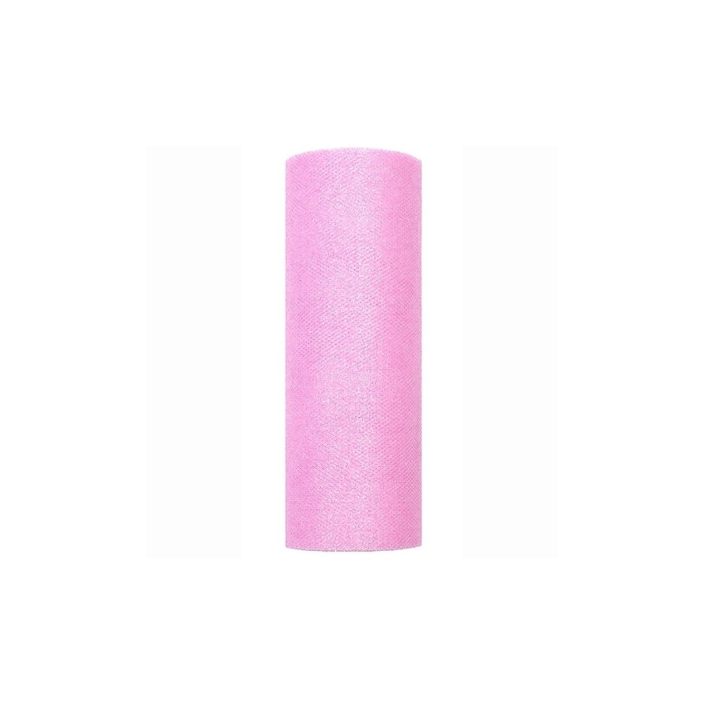Tyl světle růžový s glitry 15 cm/9 m