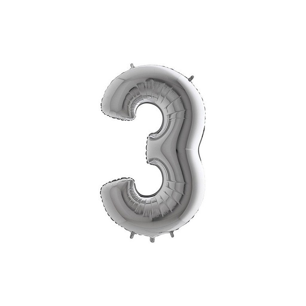 Balónek fóliový číslice 3 stříbrná 105 cm