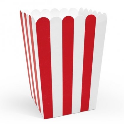Krabičky na popcorn červené pruhy 7x7x125cm 6ks