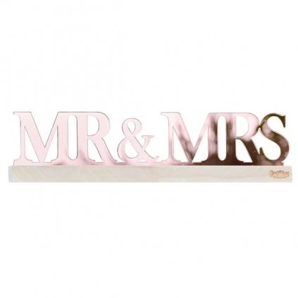 DEKORAČNÍ nápis akrylový Mr&Mrs na dřevěném podstavci 30x7,5cm