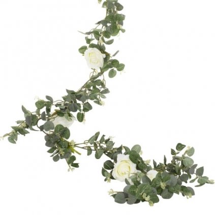 Svatební girlanda květinová -  Eucalyptus s růžemi 1,8m