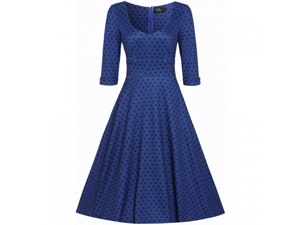 Scarlette Long Sleeves Stretchy Dress Blue Black Polka Dot Print 1