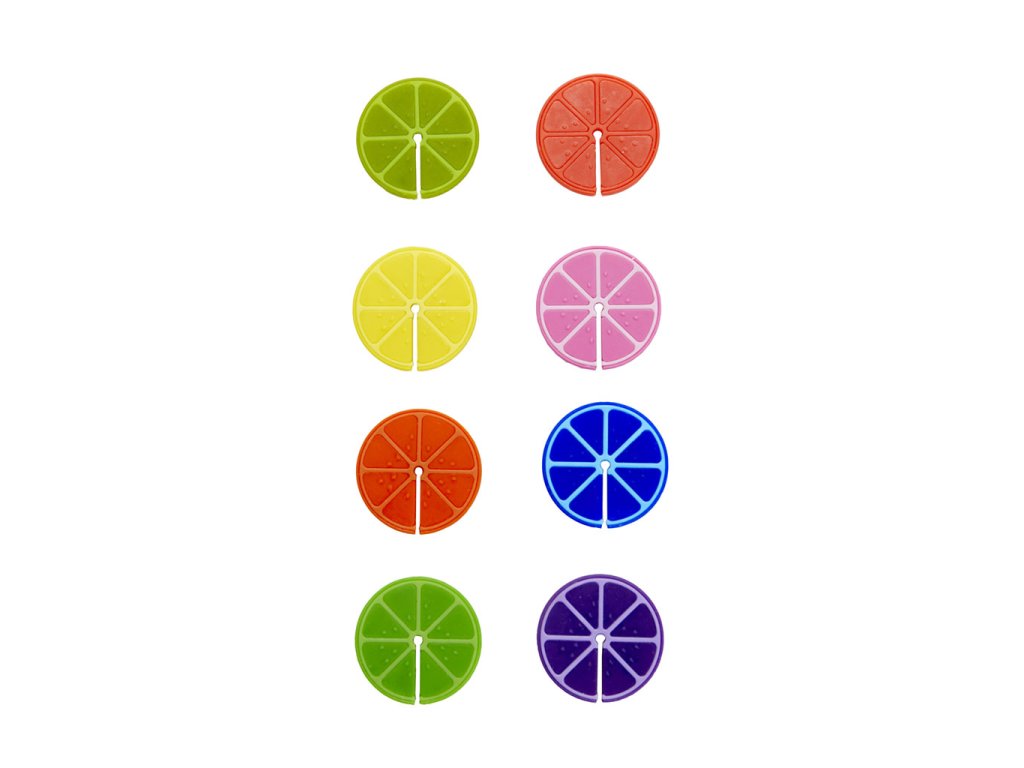 1225 - Rozlišovač sklenic, fruit party, x8, různé barvy., 0,2x3,3x3,3