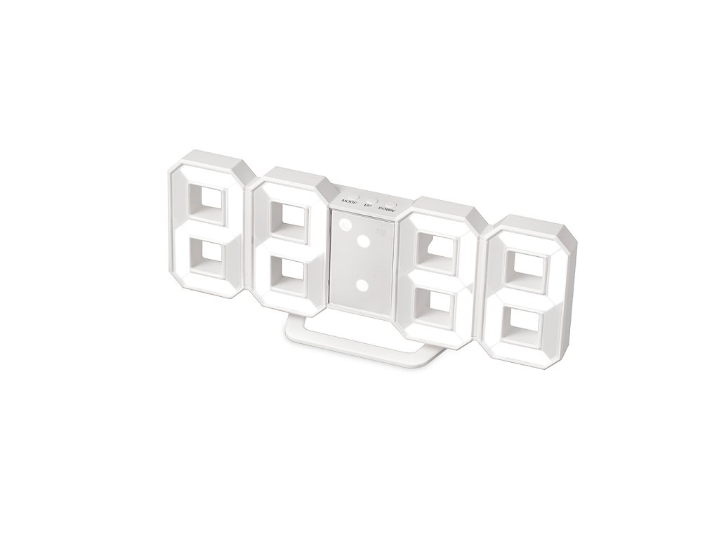 1273 - Budík, digitální (s), bílá barva, 220v-5v vč., 8,5x21,3x3,5