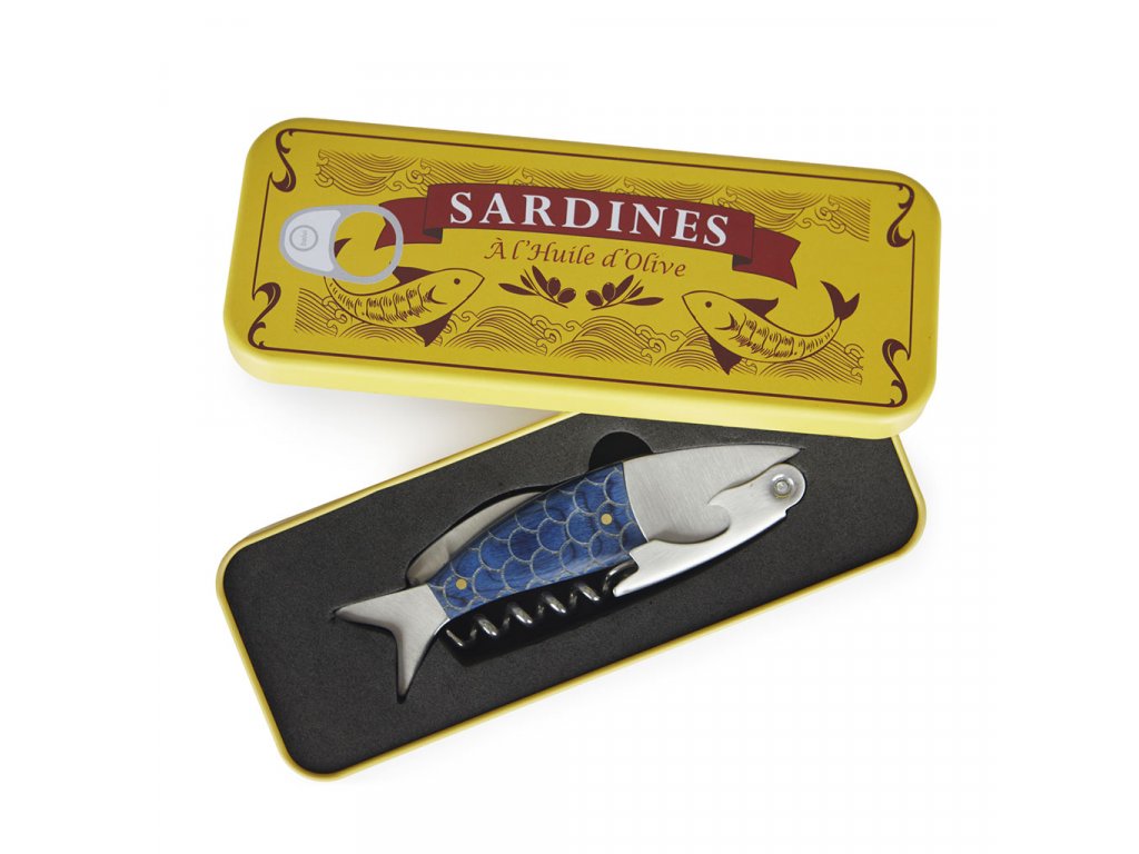 1270 - Vývrtka, sardinky, cín, 2,5x17,8x7