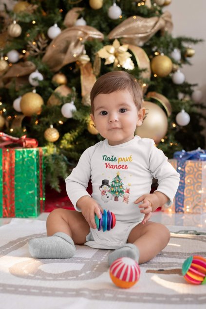 sublimated onesie mockup featuring a baby by a christmas tree m987 (1) (1)