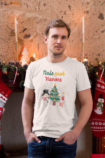 t shirt mockup of a man in a cozy christmas setting with candles 30173 (1)