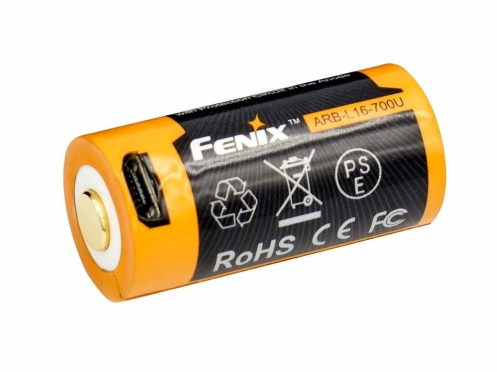 Akumulátor FENIX RCR123A/ 16340 s USB vstupom, 700 mAh, 3.7V, Button Top, s ochranou