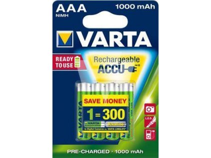 Varta -  Akumulátory VARTA - AAA (Micro), 1000mAh, 1.2V, Button Top, Ni-MH - balenie 4ks