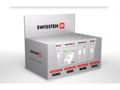 SWISSTEN set samoprodavač - 5x kabel MicroUSB, 5x USB-C, 5x lightning, 5x SN 2USB 2,1A