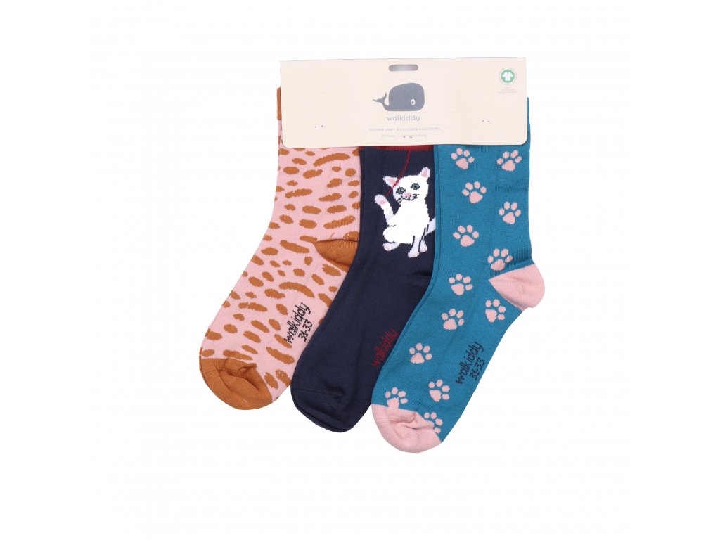 Sada 3 dětských ponožek Kočka Walkiddy