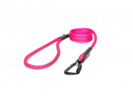 Lanové vodítko KLASIK - TWIST střední pes |růžové neon s černým prošitím - 437