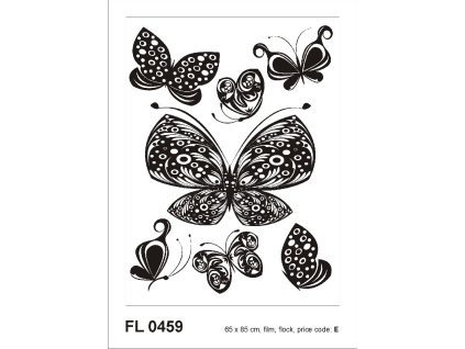 F0459 Samolepicí dekorace BLACK FLOCK BUTTERFLIES 65 x 85 cm